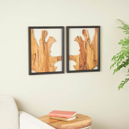 Brown Handmade Abstract Live Edge Wooden Slab Wall Décor Set